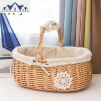 收纳筐藤编柳编收纳篮零食提篮购物篮摄影储物筐野餐篮水果篮花篮 三维工匠