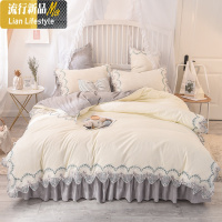 网红款ins公主风床裙四件套棉棉被套蕾丝花边少女心床上用品 三维工匠