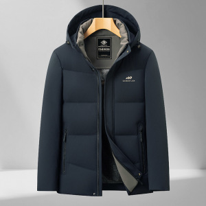 秋冬新款牛奶丝面料中长款羽绒服男士白鸭绒防寒保暖休闲男羽绒服