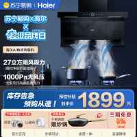 海尔(Haier)变频抽油烟机 27立方>31立方顶侧底三吸烟机 家用烟灶套装 烟机燃气灶套装组合厨房7字型 EC729