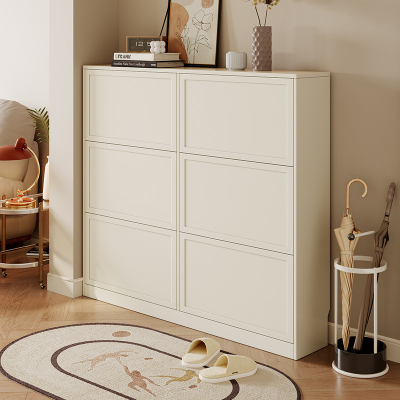 全友家居奶油风简约玄关客厅门厅分区储物翻门式鞋柜家具