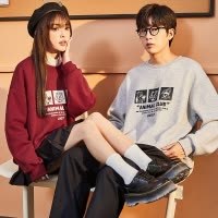 [2.5折价83元]唐狮秋冬季新款情侣卫衣男圆领加绒灰色卫衣女款外套高级感潮