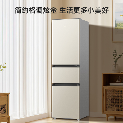 离子净美菱210升双门小冰箱 49.4cm窄机身直冷微霜家用小型两门小冰箱电冰箱以旧换新自营BCD-210L3CD金色