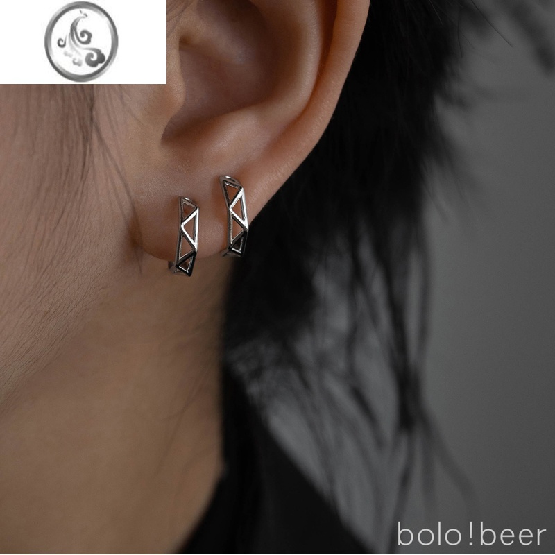 JiMibolo简约辣妹银欲风几何镂空三角耳骨夹耳夹女小众设计无耳洞耳饰