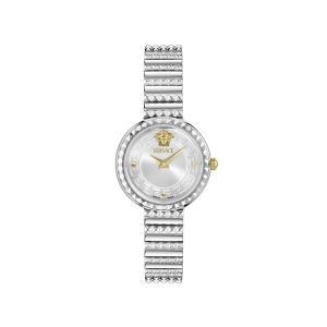 范思哲Versace手表女石英银色表盘圆形表盘不锈钢带商务休闲 Silver_Color