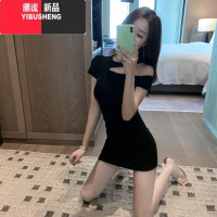 YIBUSHENG性感露肩连衣裙2024装新款女装气质挂脖显瘦黑色紧身包臀短裙子