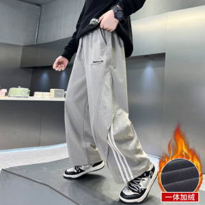 儿童休闲冬季新款阔腿男童裤子孩初中生直筒冬季加绒厚中大童长裤