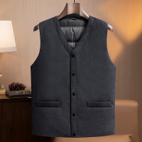 简约百搭羊毛呢子羽绒马甲男士秋冬新款保暖背心80白鸭绒外穿坎肩