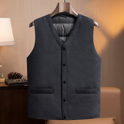 简约百搭羊毛呢子羽绒马甲男士秋冬新款保暖背心80白鸭绒外穿坎肩