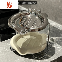 三维工匠卫生间轻奢双层肥皂盒肥皂架陶瓷香皂盒置物架壁挂式排水沥水皂盒 双层混色肥皂盒(银色+奶白色)