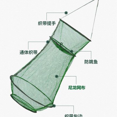 新款鱼篓鱼虾鱼篓加厚折叠小鱼护装螃蟹龙虾F跳网兜渔具F挂速干莎丞