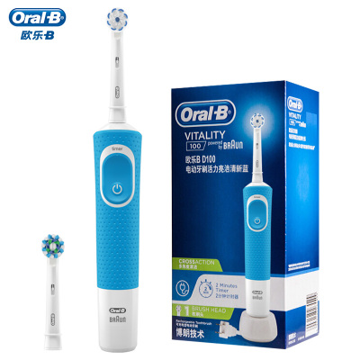 欧乐-B(Oral-B)电动牙刷成人2D声波震动自带刷头2清新蓝D100