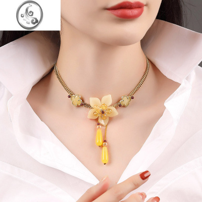 JiMi古风黄色项链女民族风锁骨链脖链颈链网红脖子装饰品潮挂件