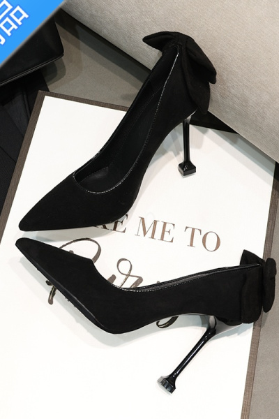 SUNTEK2023年春季法式高跟鞋女小众设计感蝴蝶结细跟尖头气质晚礼服单鞋