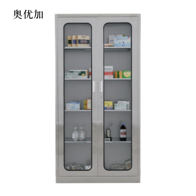 奥优加文件柜不锈钢柜子储物柜资料柜档案柜带锁文件柜304通玻文件柜