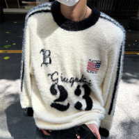 男装毛衣美式潮牌字母提花圆领毛衣男女同款慵懒风宽松情侣针织衫