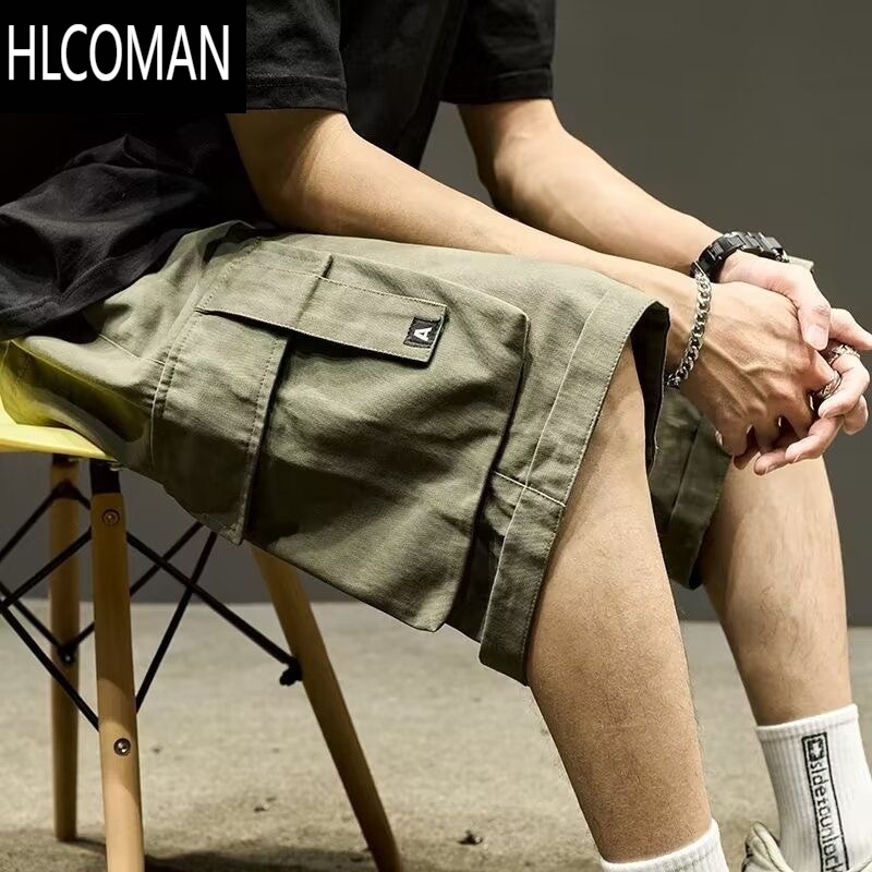 HLCOMAN工装短裤男生日系复古军绿色潮流直筒中裤机能五分裤夏季