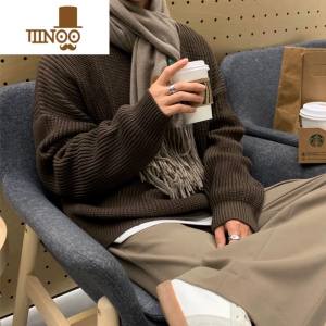 YANXU日系慵懒复古毛衣男士2023年新款设计感韩版圆领针织衫上衣服