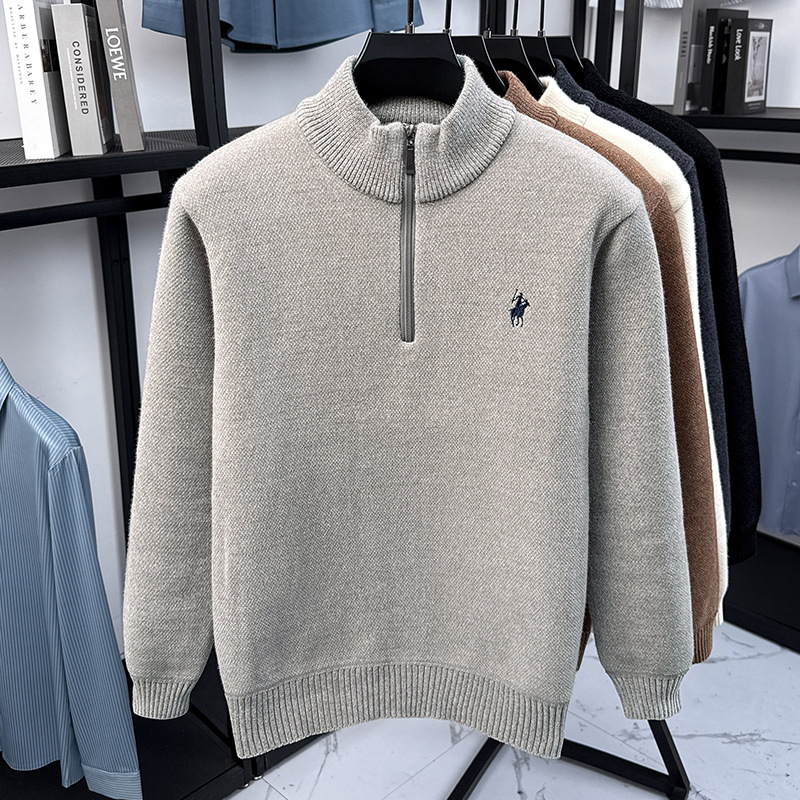 重磅加厚高品质毛衣男秋冬季新款半拉链雪貂绒男士加绒针织衫_5737