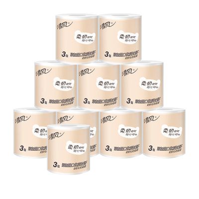 清风卫生纸3层96g*10卷萌宠柔韧系列有芯卷纸A22AGZM