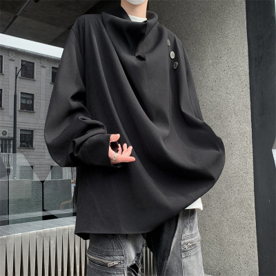 衬衫男复古痞帅潮牌长袖男装立领内搭休闲春秋季情侣中性宽松衬衣