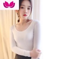 七斓莫代尔长袖打底衫女紧身薄款 低领圆领T恤 修身黑色内搭上衣