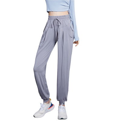 珂卡慕(KEKAMU)高腰运动裤女士春季宽松户外跑步训练长裤束脚口袋休闲裤速干瑜伽裤灰色S