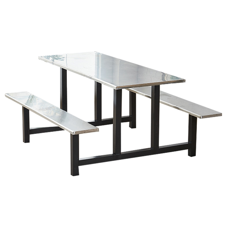 湘渭学校食堂不锈钢餐桌椅4人6人8人位员工饭堂连体快餐桌椅组合6人位(黑色支架款)