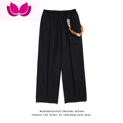 七斓日系复古个性装饰袢纯色直筒裤男潮牌街头宽松阔腿休闲裤