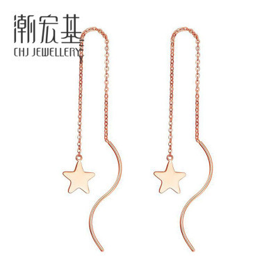 潮宏基星灿18K金耳钉耳线FQ红色-0.7*0.7cm-1g