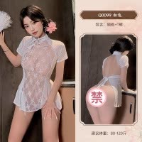 九里晴川复古旗袍刺绣镂空短裙性感露背古风绑带纯欲情趣内衣 九里晴川Q0099[透视旗袍裙] 均码