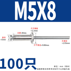迅众 M5铝制拉钉抽芯铆钉沉头拉铆钉平头抽芯铆钉拉卯钉抽芯柳钉