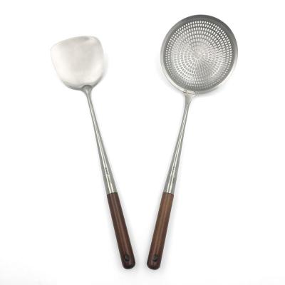 炒勺锅铲漏勺家用304不锈钢木柄厨师专用炒菜勺铲厨具套装 敬平 新款锅铲+漏勺(3年质保)