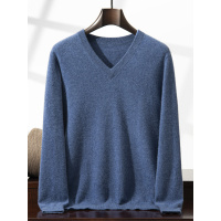 秋冬山羊绒衫男士商务休闲V领简约通勤配衬衫穿平面针织毛衣上衣