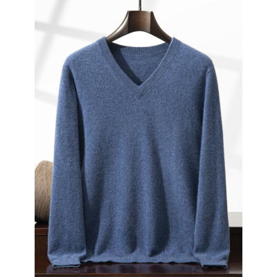 秋冬山羊绒衫男士商务休闲V领简约通勤配衬衫穿平面针织毛衣上衣