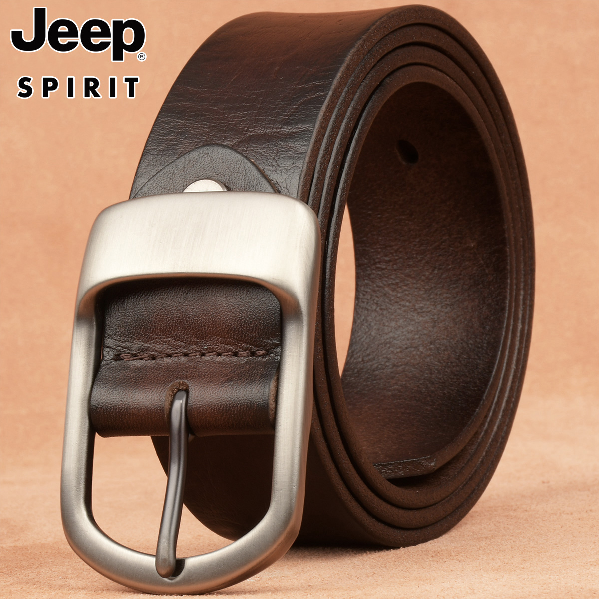 吉普正品别针扣皮带正品真皮裤带手工纯牛皮皮带男士覆古中青年休闲潮流
