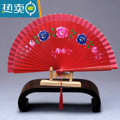 XIANCAI舞蹈扇古风红色扇子实木扇骨开合顺溜双面扇旗袍舞台走秀表演折扇 大红扇平板3#