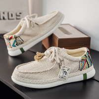 帆布鞋男2026春季新款透气运动软底一脚蹬青少年豆豆复古平板鞋男