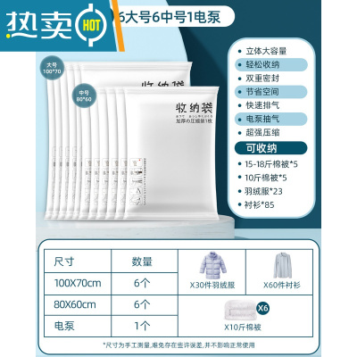 敬平抽真空压缩袋整理袋被子衣物专用收纳衣服器电动家用棉被羽绒服 超人气推荐13件套[6大+6中]+电泵 大号(100*8