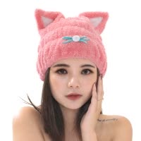 干发帽女吸水速干日本擦头发毛巾可爱包头巾干发巾儿童浴帽 三维工匠 粉色兔耳朵-1个装