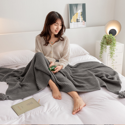 加厚流苏针织盖毯