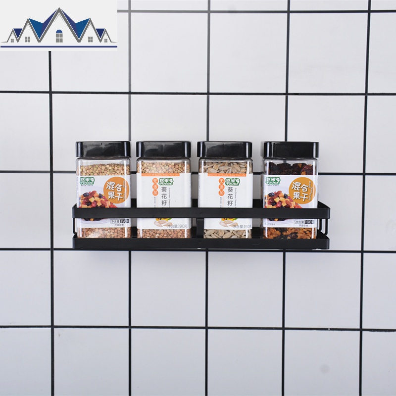 免打孔黑色不锈钢厨房置物架壁挂式墙上调味品收纳架调料架子挂架 三维工匠