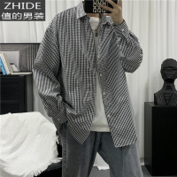SUNTEK千鸟格子小众衬衫男高级感港风日系韩版潮流百搭宽松衬衣外套春装衬衫