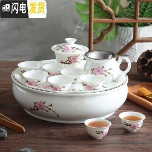 三维工匠潮州10寸陶瓷青花瓷骨瓷客厅家用4人整套圆形功夫茶具带茶盘套装 10寸喜鹊迎春(非礼盒包装) 11件