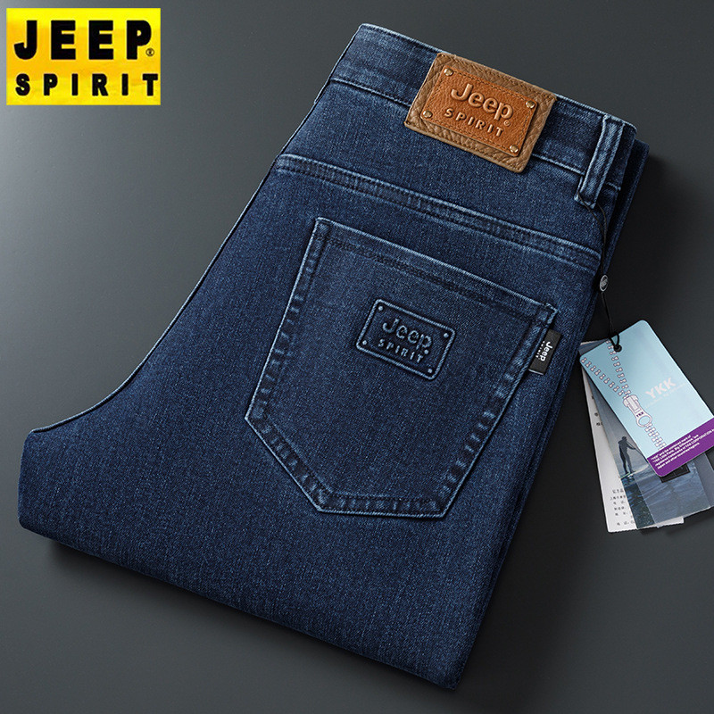 JEEP SPIRIT男士牛仔裤商务休闲宽松直筒弹力中腰棉长裤子