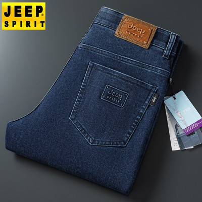JEEP SPIRIT男士牛仔裤商务休闲宽松直筒弹力中腰棉长裤子