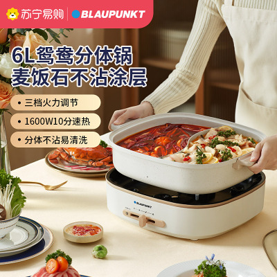 蓝宝(BLAUPUNKT)鸳鸯锅电火锅家用多功能分体式专用6L大容量电煮锅BP-HG05