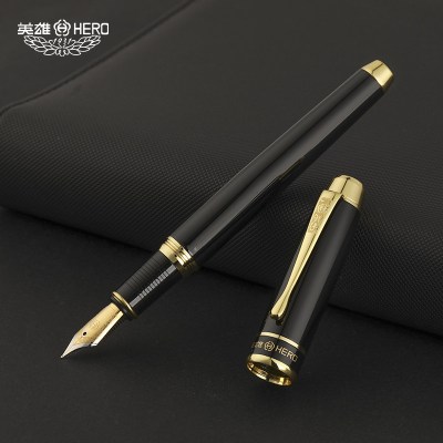 英雄（HERO）钢笔官方正品纯黑金夹成人商务高档办公练字墨水笔大明尖铱金钢笔定制logo免费刻字