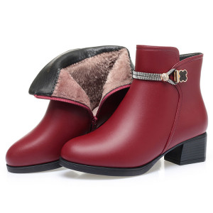 跨境妈妈棉鞋女冬新款粗跟中跟短靴加绒保暖短筒防滑中老年女靴子