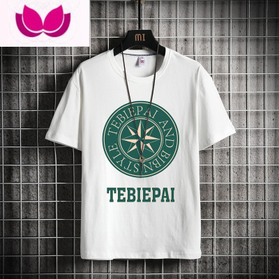 七斓夏季半袖男士短袖t恤潮牌ins港风宽松潮流圆领薄款印花打底衫